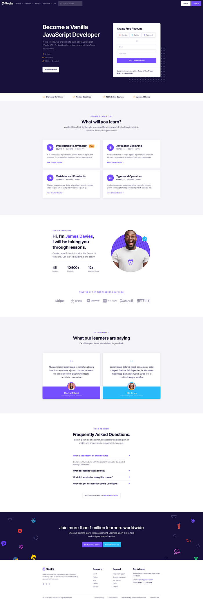 Geeks UI High converting Landing page design template for developer and software developer