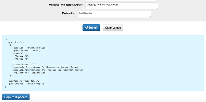 Screenshot of react-quiz-form