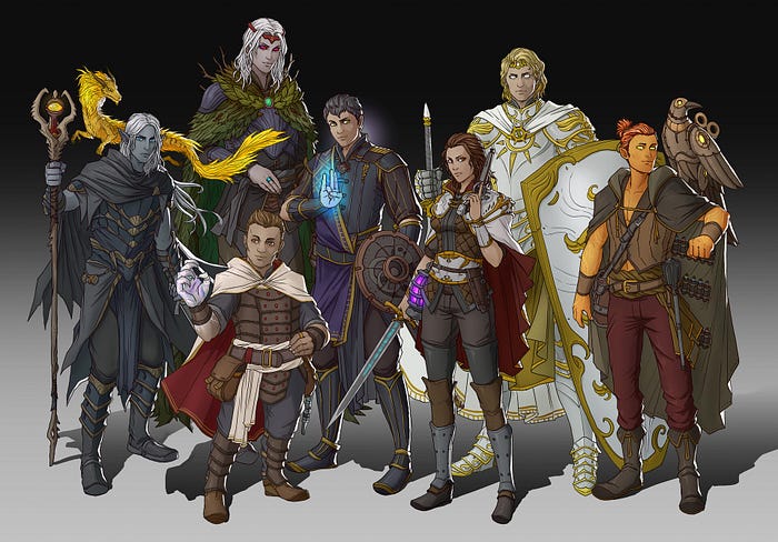 An illustration of an example adventuring party