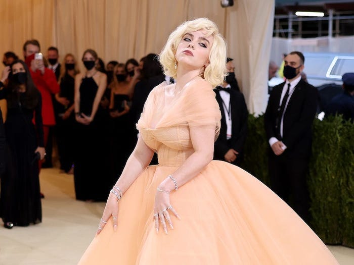 Billie Eilish at Met Gala 2021, wearing a corset dress