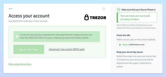 Trezor support in Stellar Term