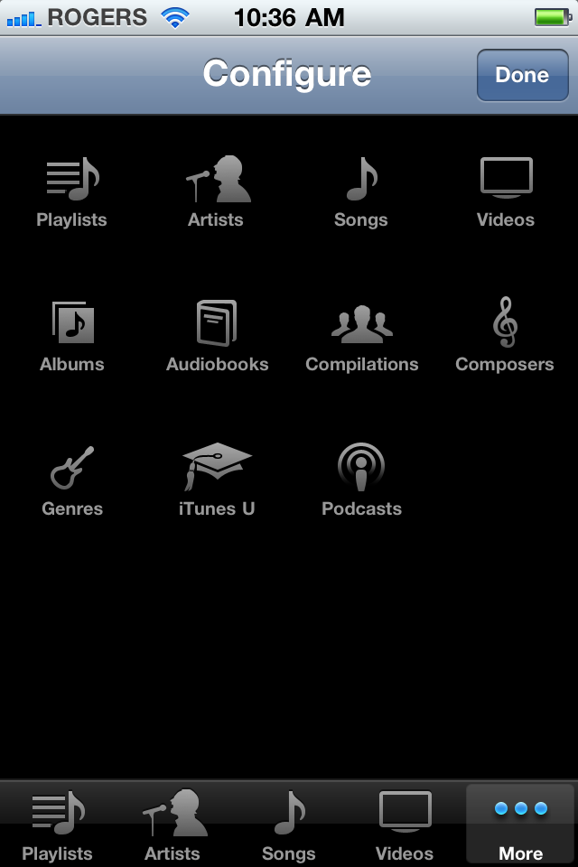 Screenshot of The Dots in the default More button in iOS