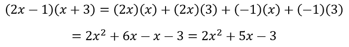 Multiplying two binomials using the Distributive (FOIL) method.