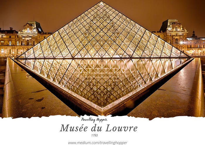 A Beautiful Night view of Louvre Museum in Paris by Travelling Hopper for Museums in Paris Guide on Medium.