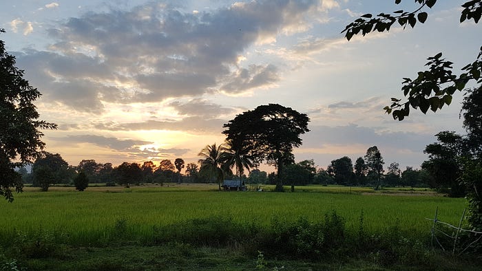 Photo of a sunset on Don Det (4000 island)