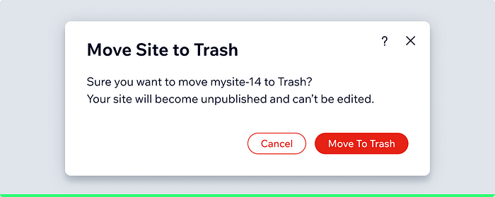 A modal, where main call to actions are labeled as “Move to Trash” and “Cancel”