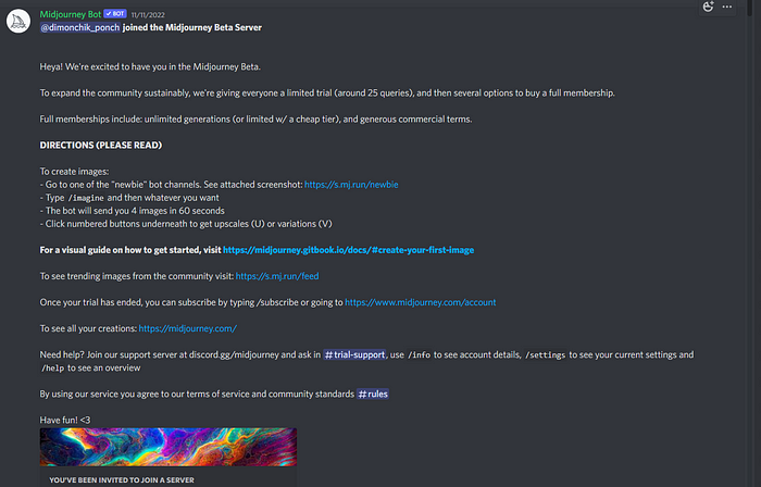 A Discord channel with instructions as well as many different urls to click on.