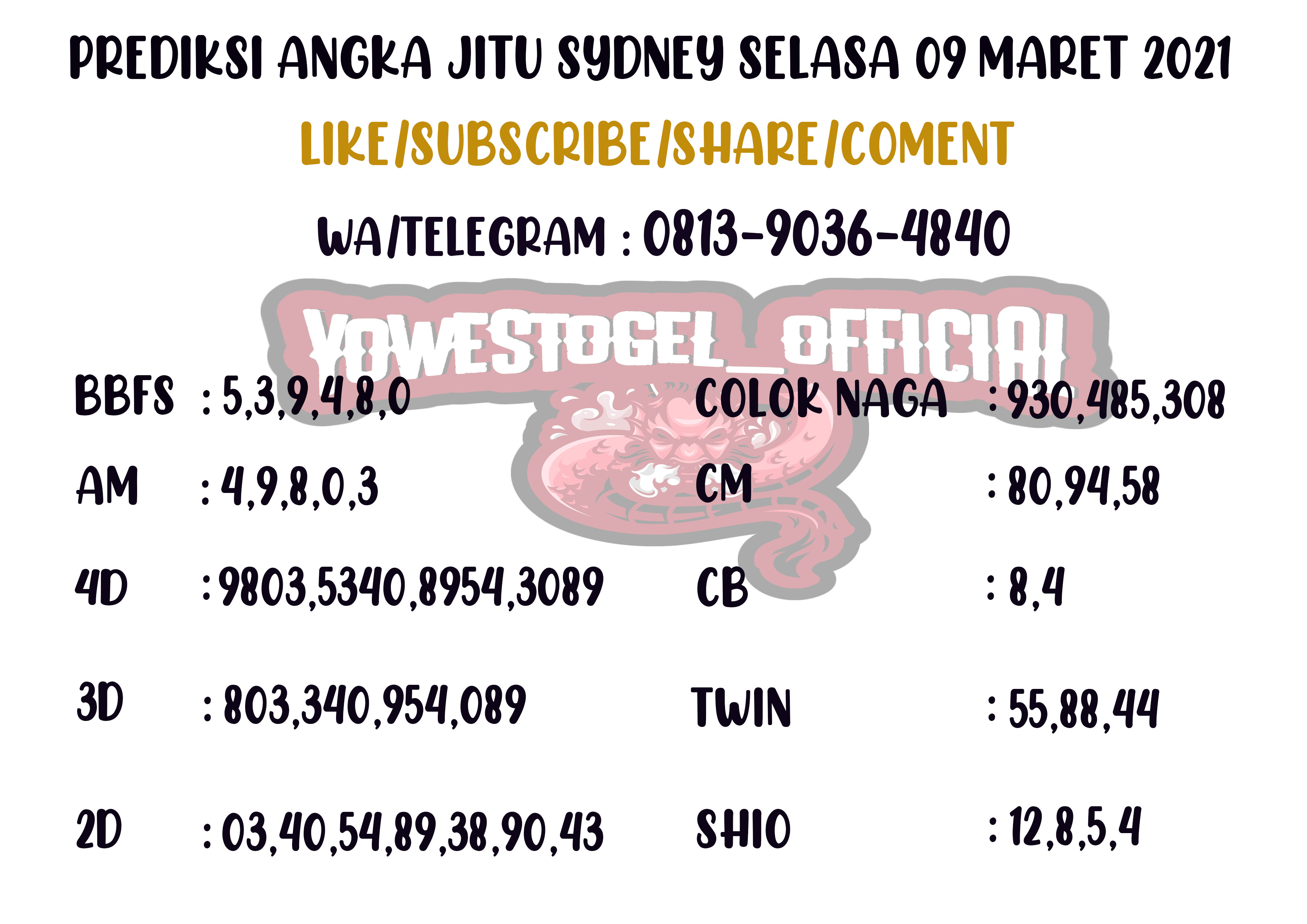 Angka Jitu Sidney
, Bocoran Rumus Tarikan Angka Jitu Sydney Selasa 09 Maret 2021 Yowestogel Official Medium