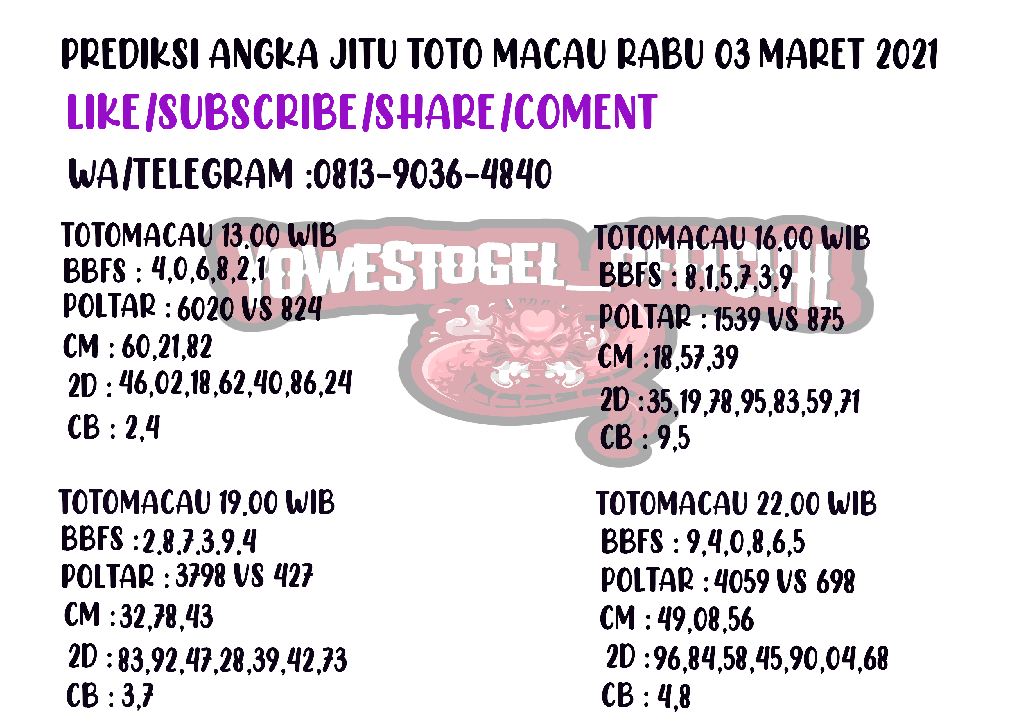 Togel Toto Macau 2019
, Bocoran Angka Togel Tokcer Toto Macau Rabu 03 Maret 2021 Yowestogel Official Medium