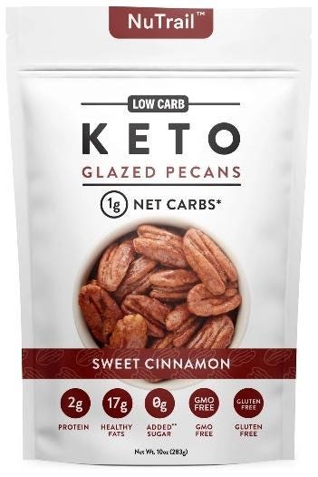 best keto snacks NuTrail Low Carb Keto Glazed Pecans with 17g of healthy fats