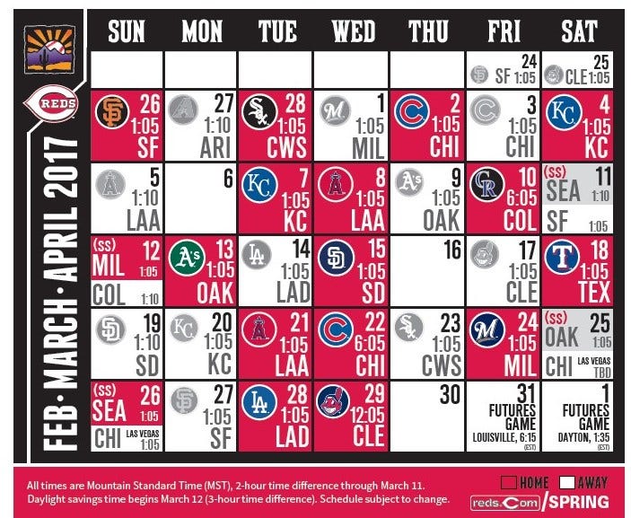 Reds Release 2017 Cactus League Schedule By Jamie Ramsey Better Off Red