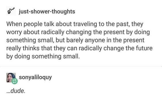 “When people talk about traveling to the past, they worry about radically changing the present by doing something small…”