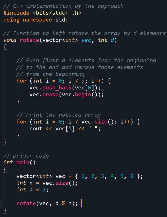 Left rotation of an array using vectors in C++ | by ankit raj | Medium