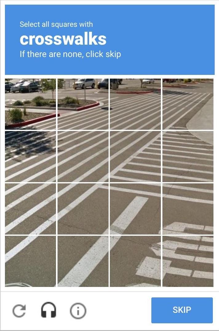 Re Captcha I M Not A Robot Select All Squares With Crosswalks By Yuyi Li Bootcamp