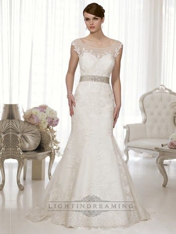 cap sleeve fit and flare wedding dress