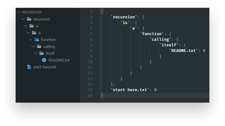 turning file tree into a json object with recursive function