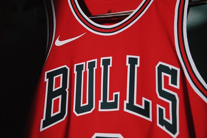 red and white bulls jersey