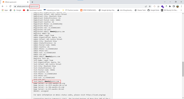 Performing whoislookup on target domain