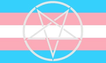 transgender flag with satanic pentagram superimposed