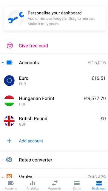 Accounts dashboard