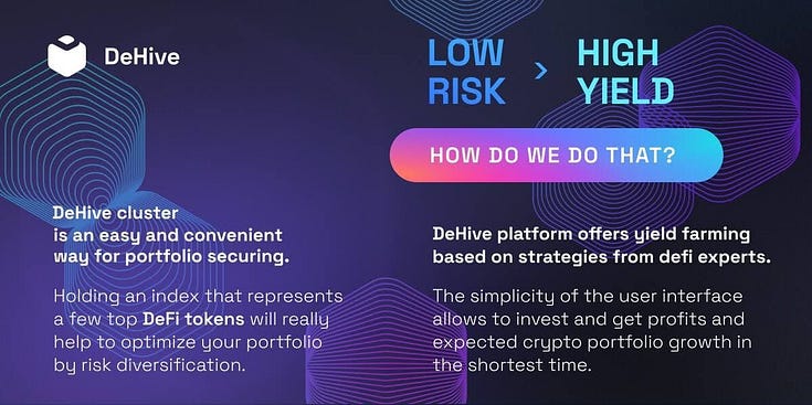 dehive crypto, dehive, dhv token, dehive cluster, dehive index, crypto index, defi index, yield, farming, high rewards, high crypto rewarda, more yiled, oprimized strategy, defi yield farming, farming protocols