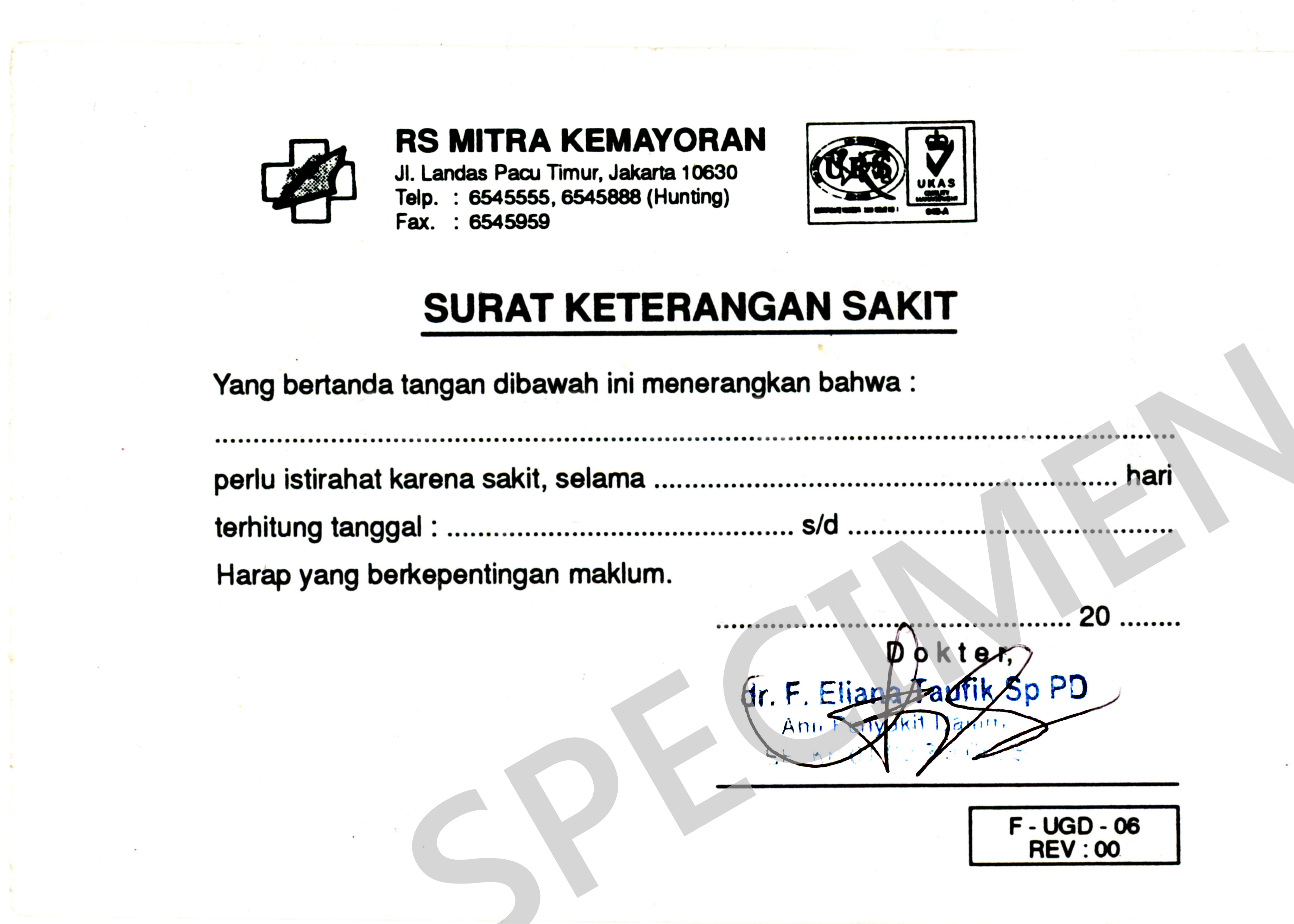 Contoh Surat Keterangan Dokter Sakit