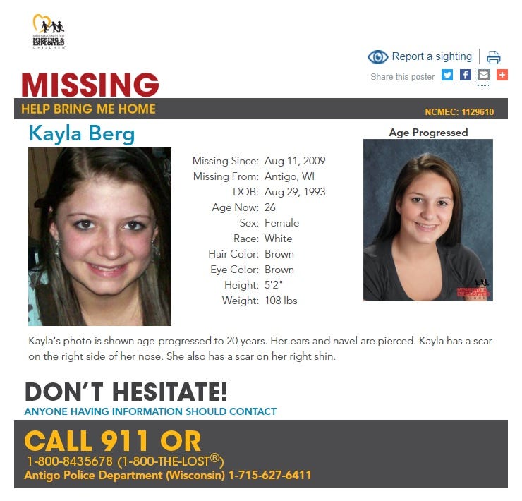 What happened to Kayla Berg. This is where I live and hit home for