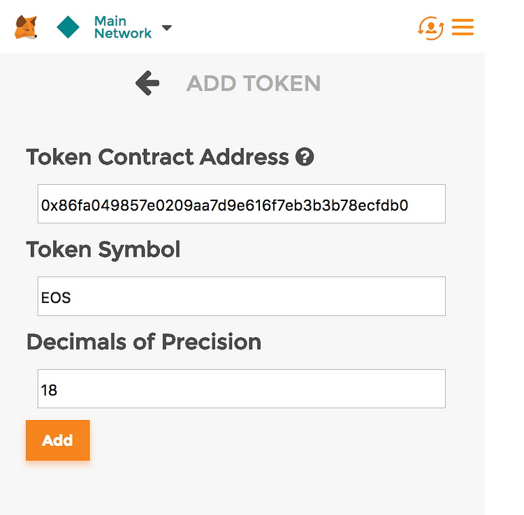 where to register eos tokens metamask