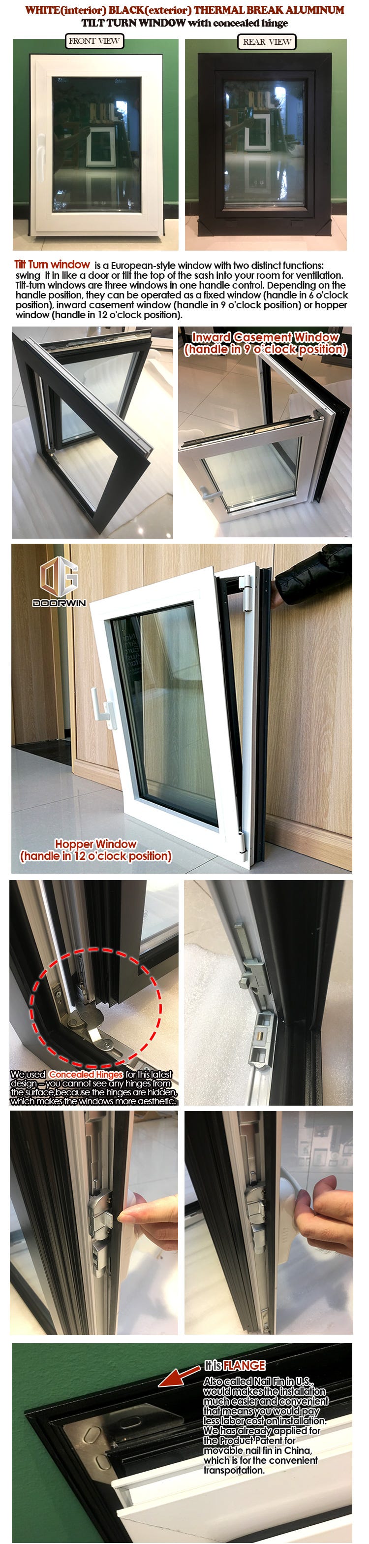 White Interior And Black Exterior Thermal Break Aluminum Tilt