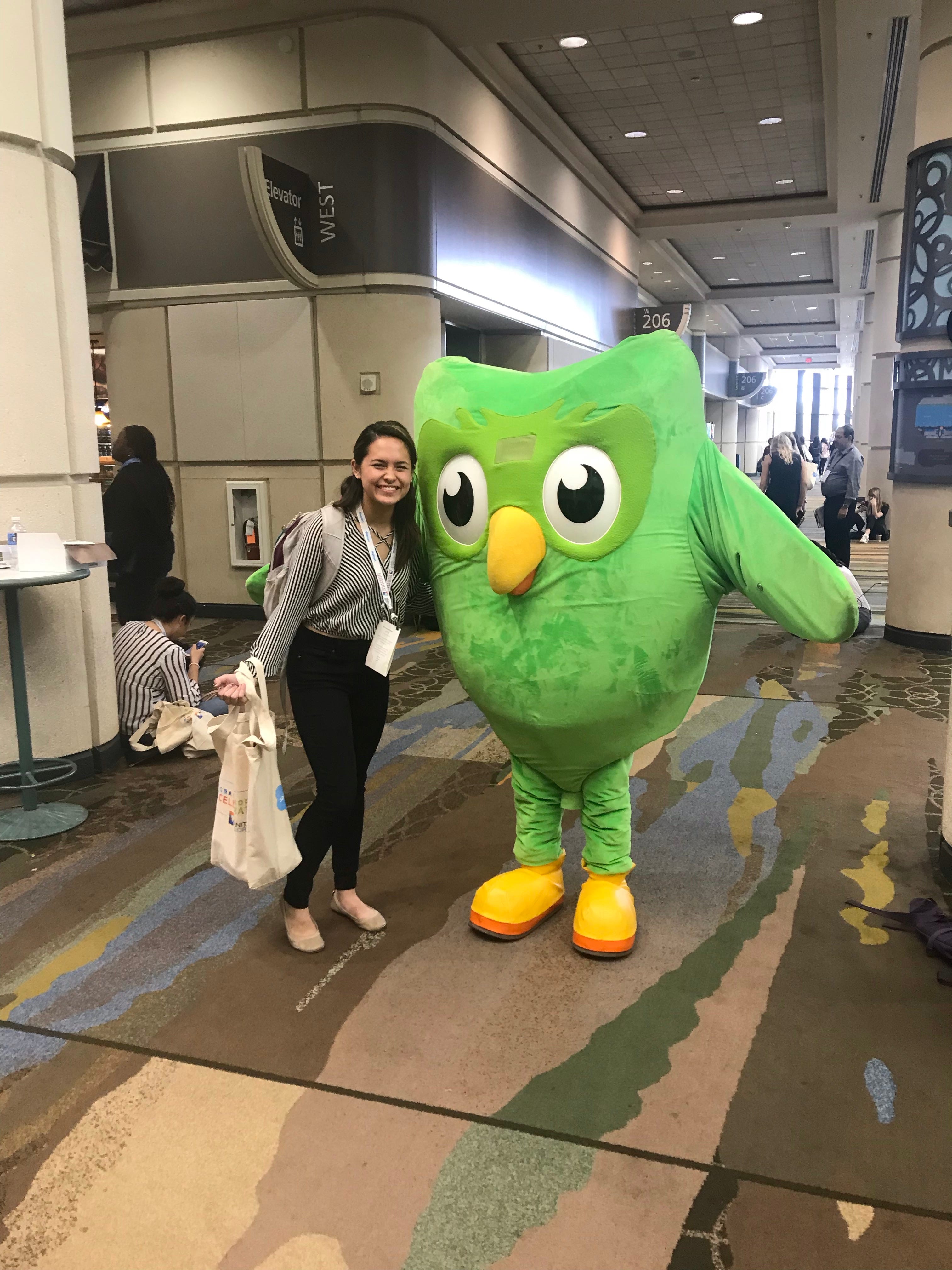 Jasmine with the Duolingo bird