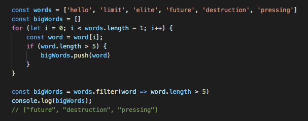 JavaScript filter vs for loop