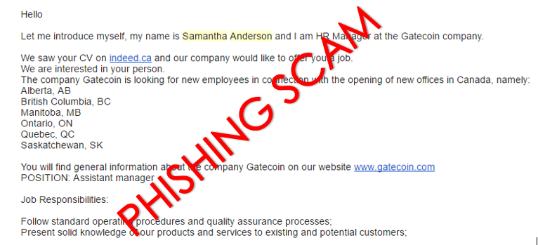 Phishing Scam Alert Fraudulent Job Offers In Canada By Gatecoin Gatecoin Blog