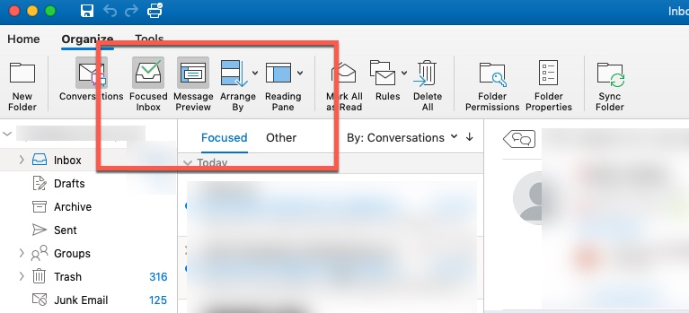 outlook focused inbox disappeared