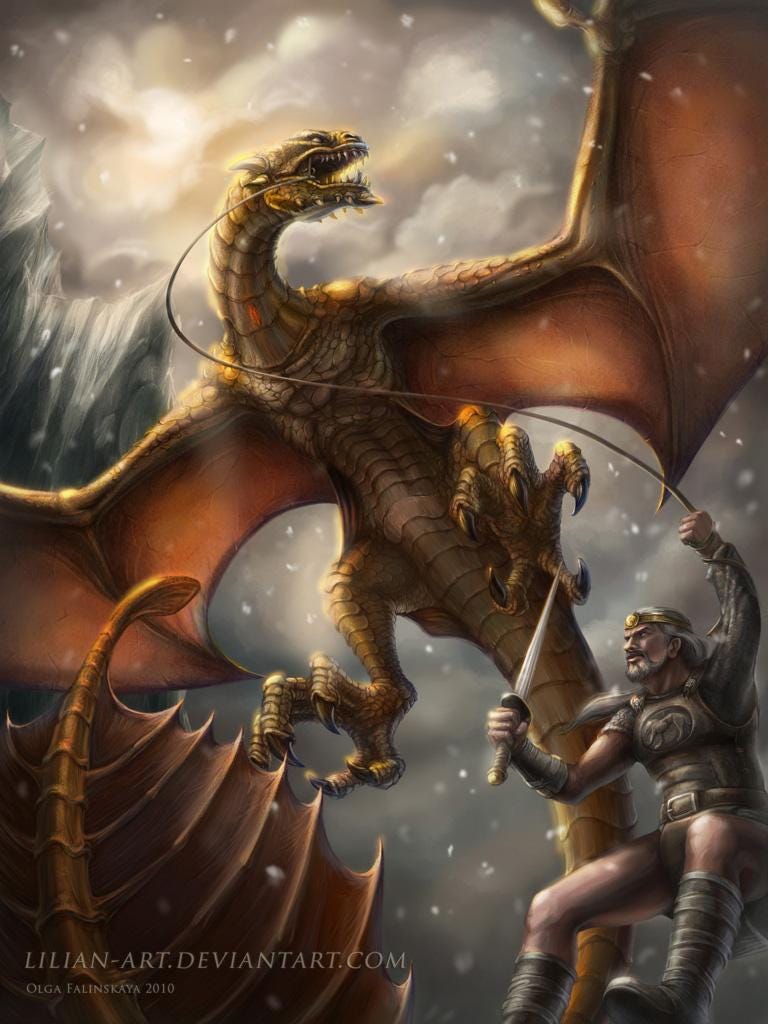 who kills the dragon in beowulf