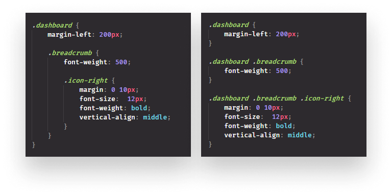 nesting vs not in Sass