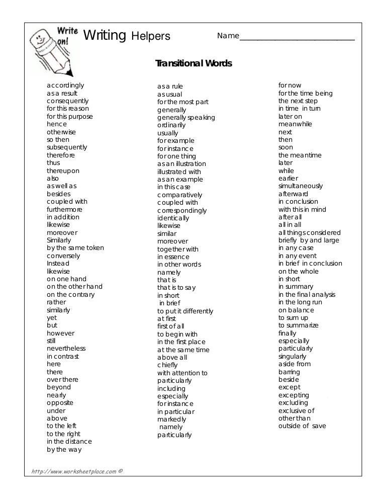 list of transitional words for writing essays