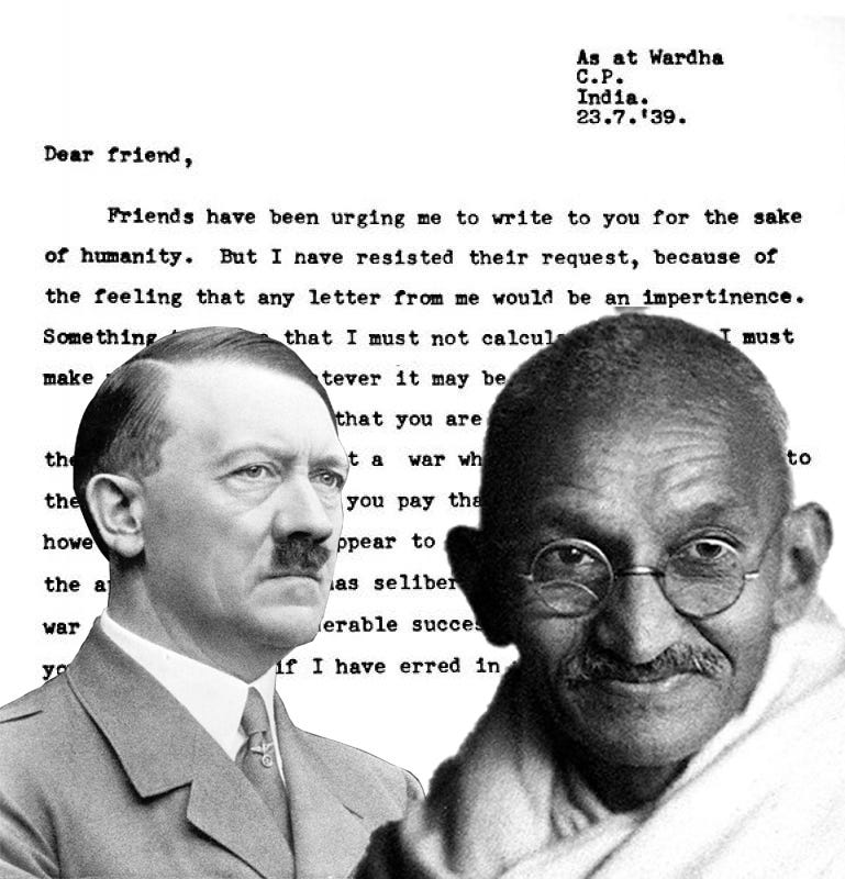 Gandhi&#39;s Letters to Hitler. The time Gandhi tried to stop Hitler&#39;s… | by  Andrei Tapalaga ✒️ | History of Yesterday