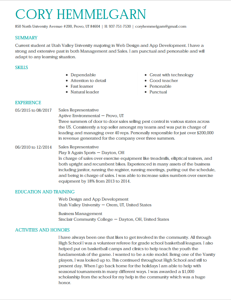 Resume Design Portfolio Of Cory Hemmelgarn Medium