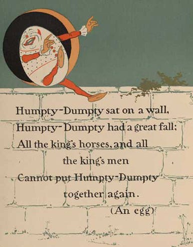 Humpty-Dumpty & his poem in a nursery poster.