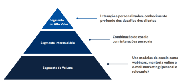 Pirâmide de Segmentação de Clientes na área de CS. FONTE: https://endeavor.org.br/marketing/mentoria-online-customer-success/