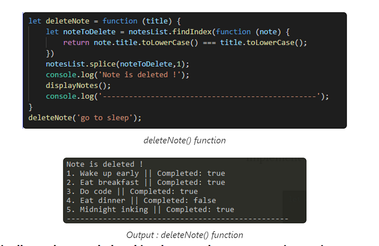 deleteNote() function