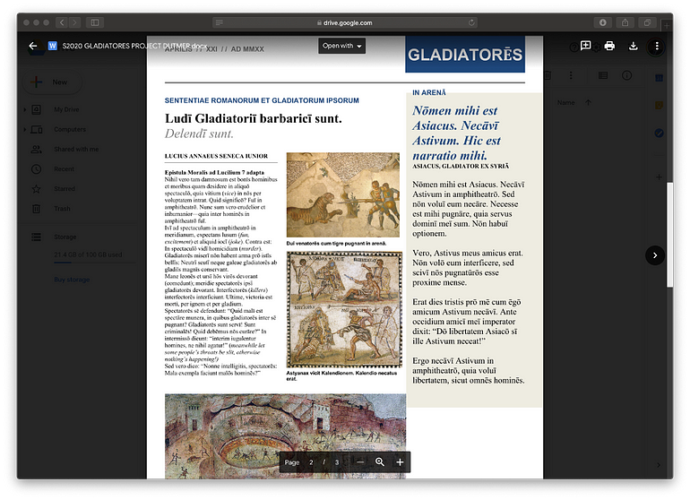  ‘Gladiatores’ included opinion pages on the violence and murder of gladiatorial sport — this one featuring Seneca’s opinions in the seventh letter of the Epistulae.
