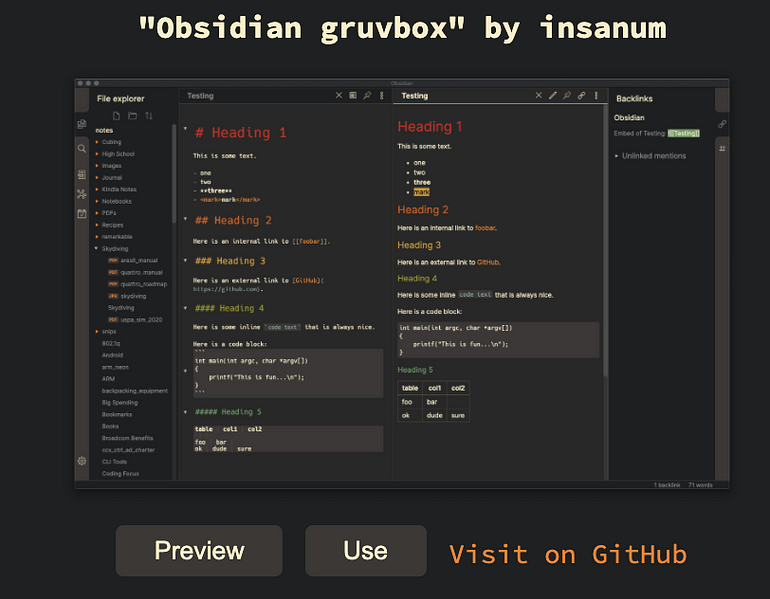 Theme - Obsidian gruvbox