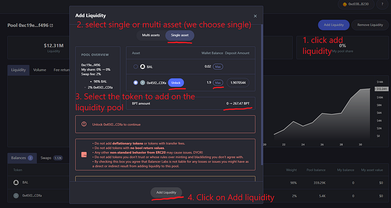 Adding liquidity to yfv balancer pool