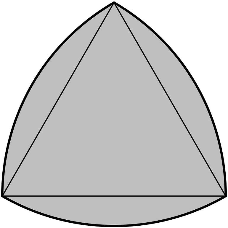 How To Really Benefit From Curves Of Constant Width? — The Reuleaux triangle depicted by the thick black line. The sides appear to form a curved triangle, while an equilateral triangle with thinner edges seems to be inscribed inside.