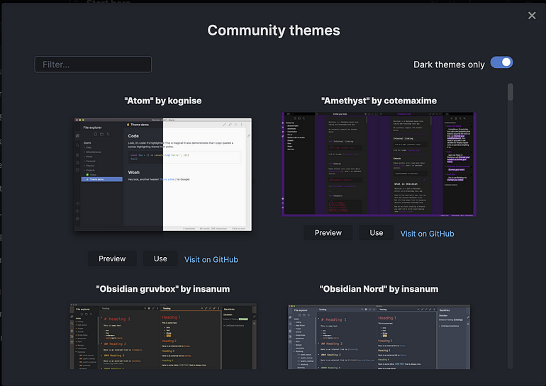 Obsidian Community themes