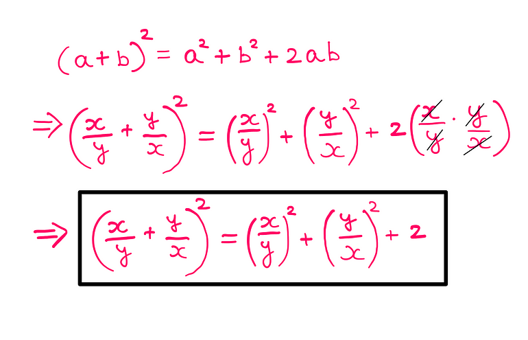 How To Really Solve This Tricky Algebra Problem? (V) — (a + b)² = a² + b² + 2ab; [(x/y) + (y/x)]² = (x/y)² + (y/x)² + 2(x/y)(y/X) = (x/y)² + (y/x)² + 2