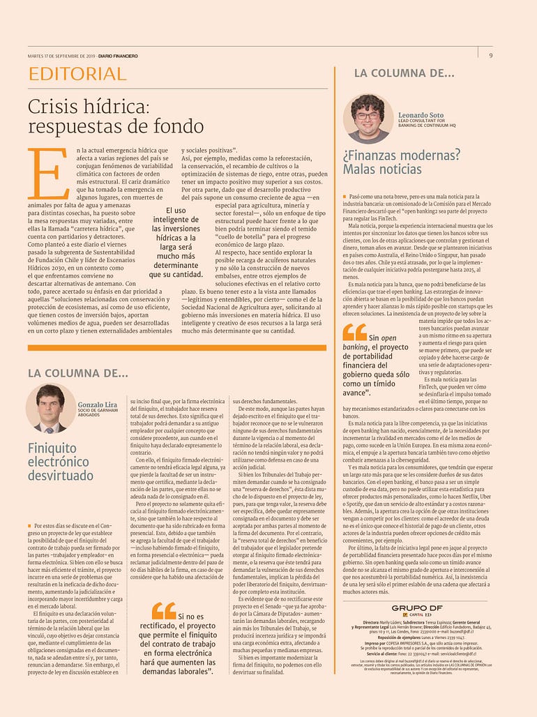 Columna ¿Finanzas modernas? Malas noticias, por Leonardo Soto, lead consultant for Banking en Continuum.