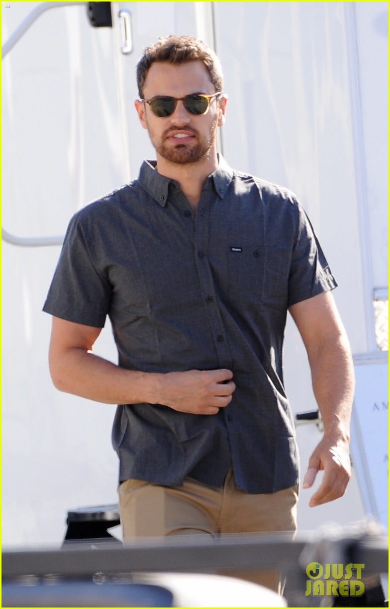 New! Stills of Theo James on Set for Lying &amp; Stealing by