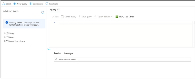 Now, let's head back to the login page for SQL Database and try again.
